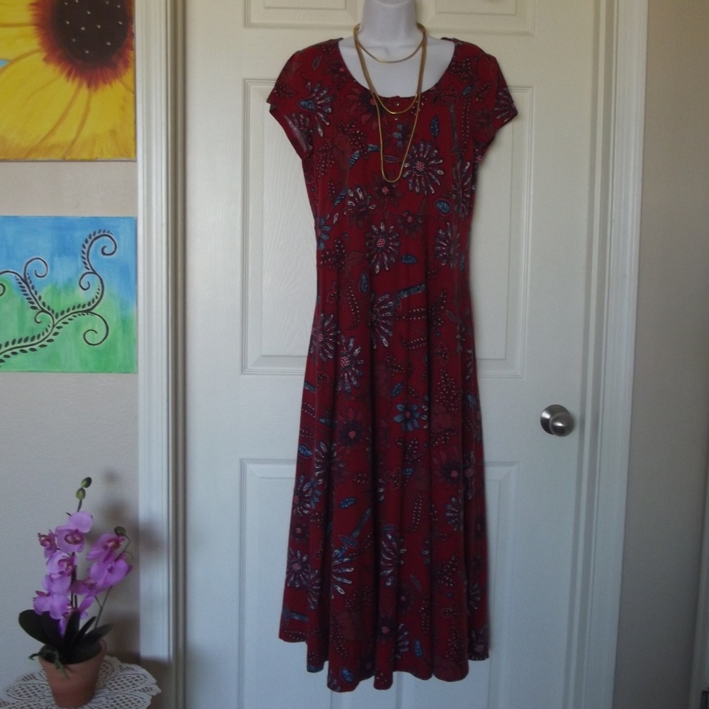 Chaps Red Summer Dress with Flower Design